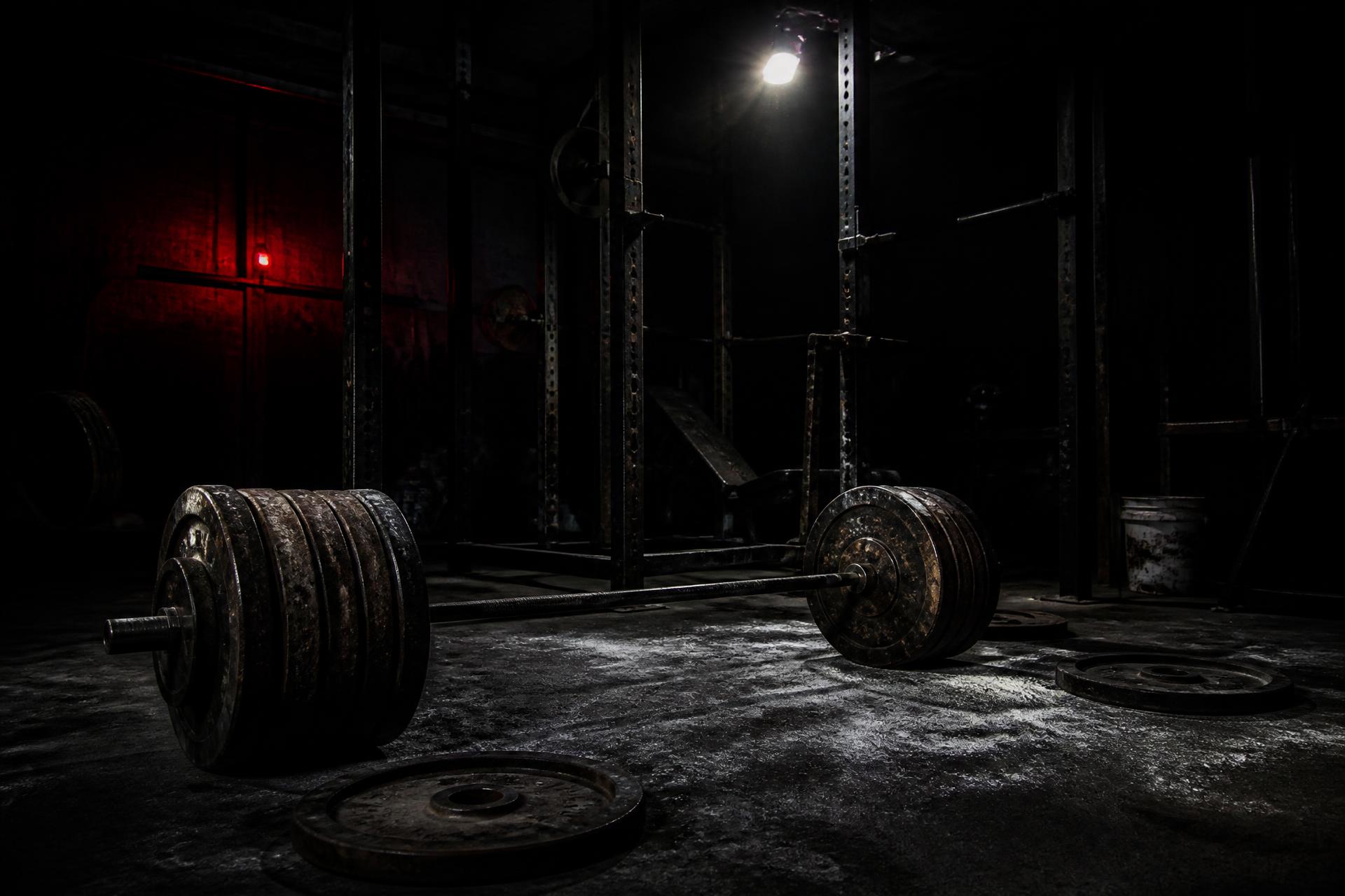 Dark industrial gym before sunrise